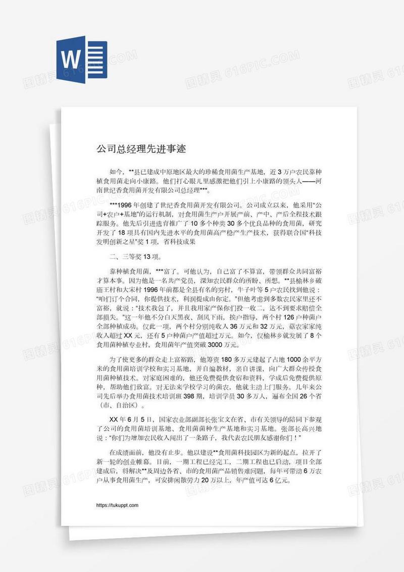 公司总经理先进事迹
