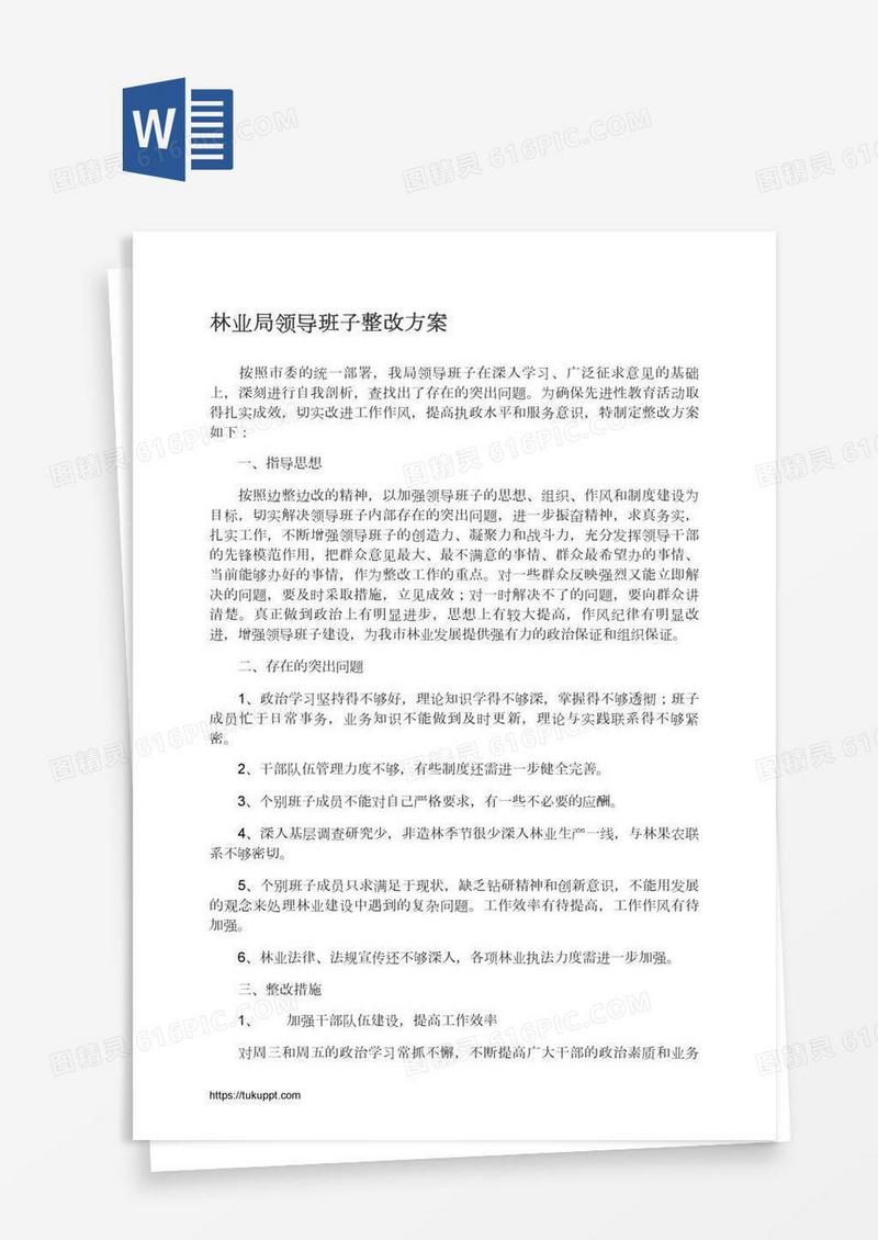 林业局领导班子整改方案