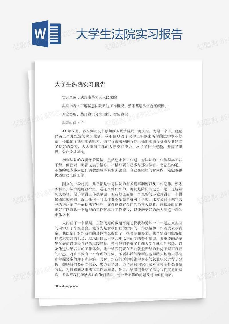 大学生法院实习报告