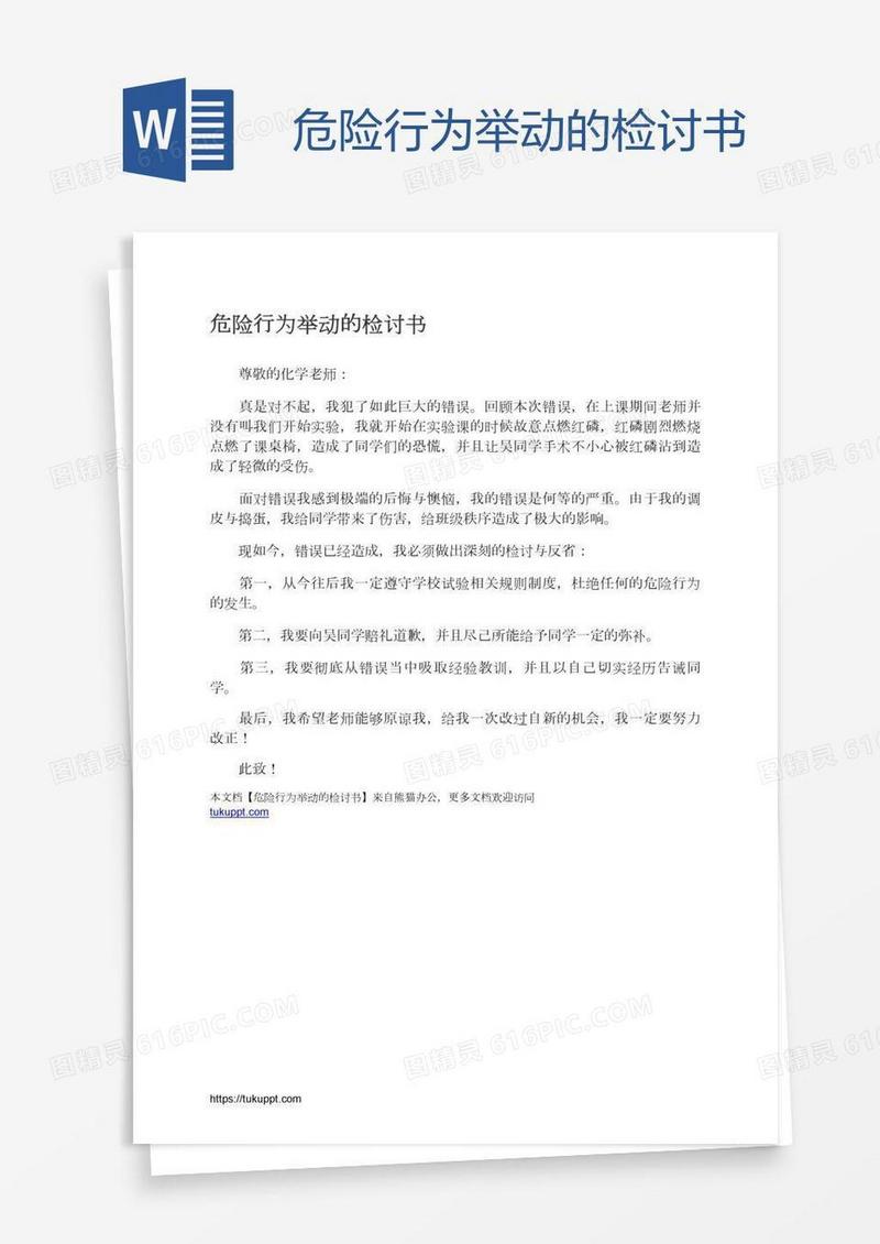 危险行为举动的检讨书