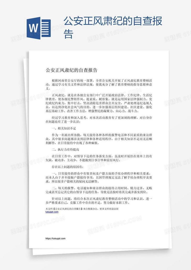 公安正风肃纪的自查报告