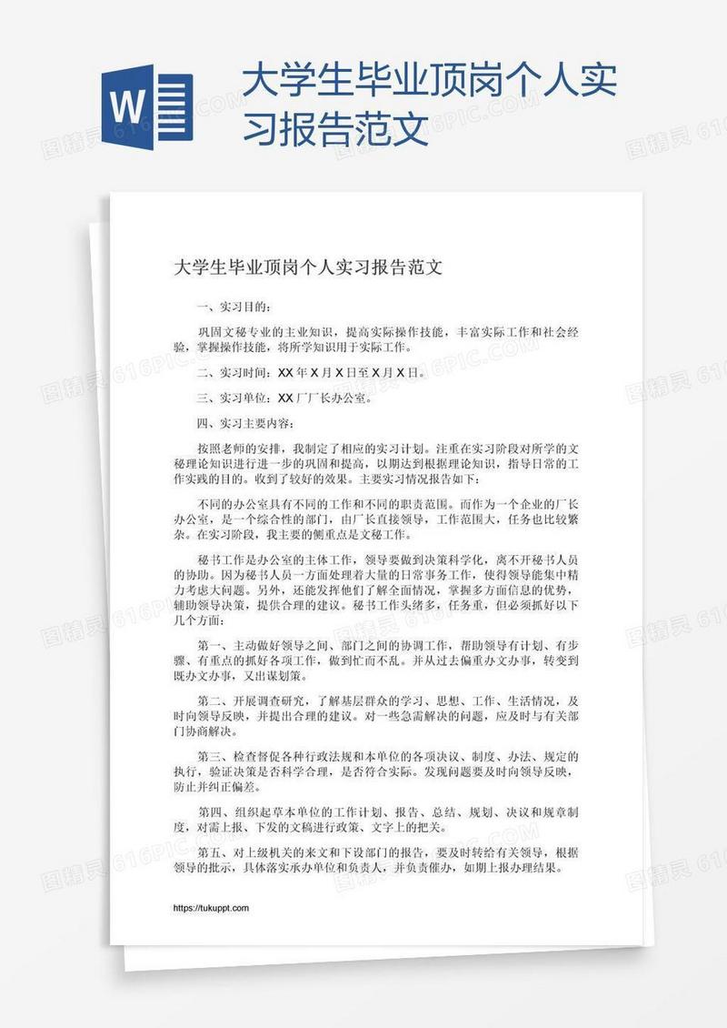 大学生毕业顶岗个人实习报告范文