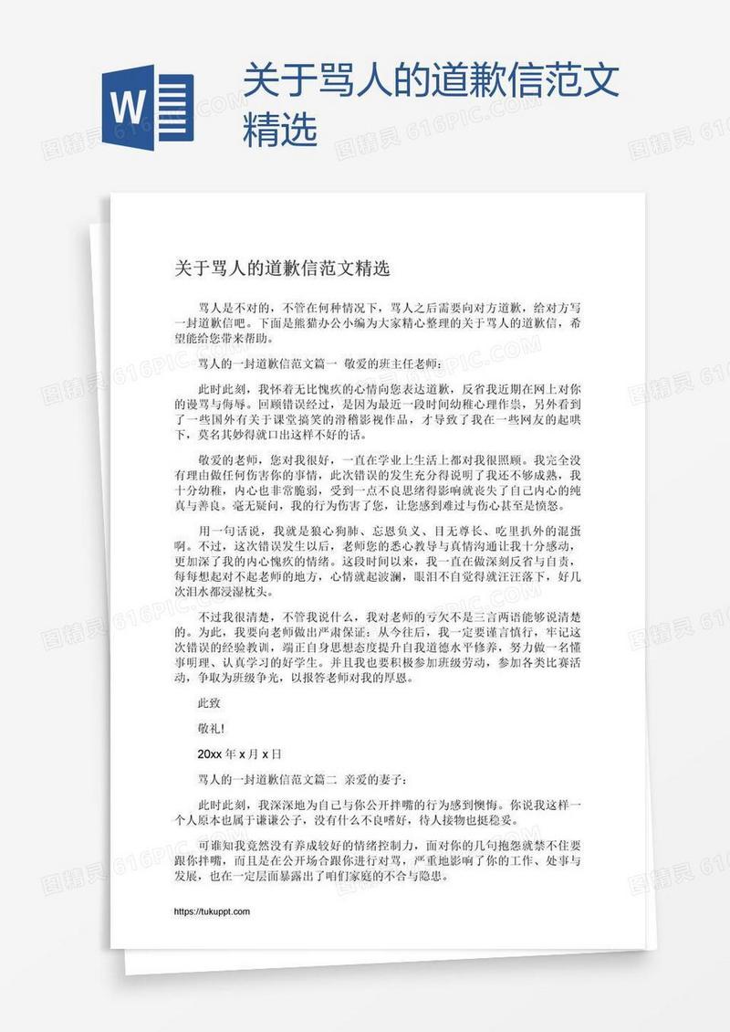关于骂人的道歉信范文精选