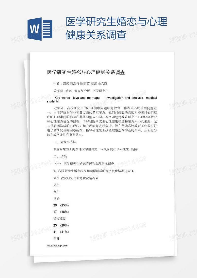 医学研究生婚恋与心理健康关系调查