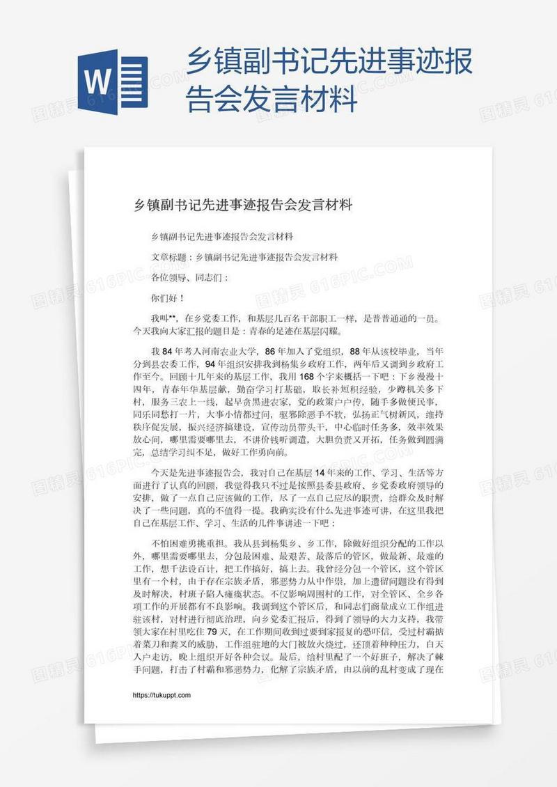 乡镇副书记先进事迹报告会发言材料