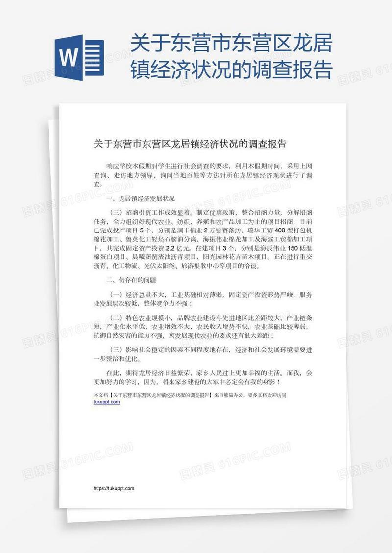 关于东营市东营区龙居镇经济状况的调查报告
