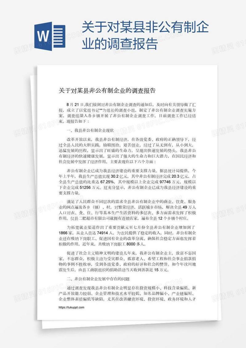 关于对某县非公有制企业的调查报告