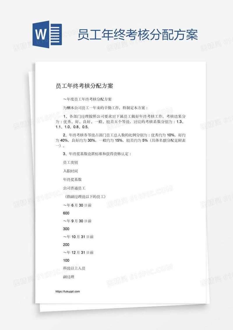 员工年终考核分配方案