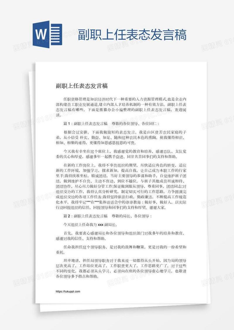 副职上任表态发言稿