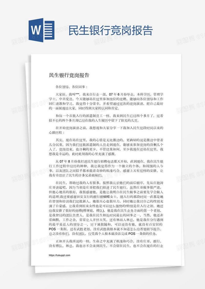 民生银行竞岗报告