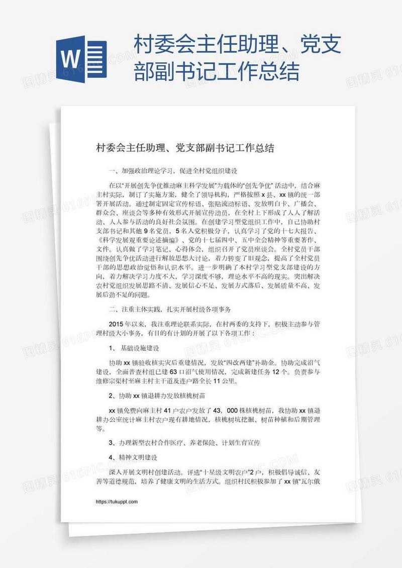 村委会主任助理、党支部副书记工作总结
