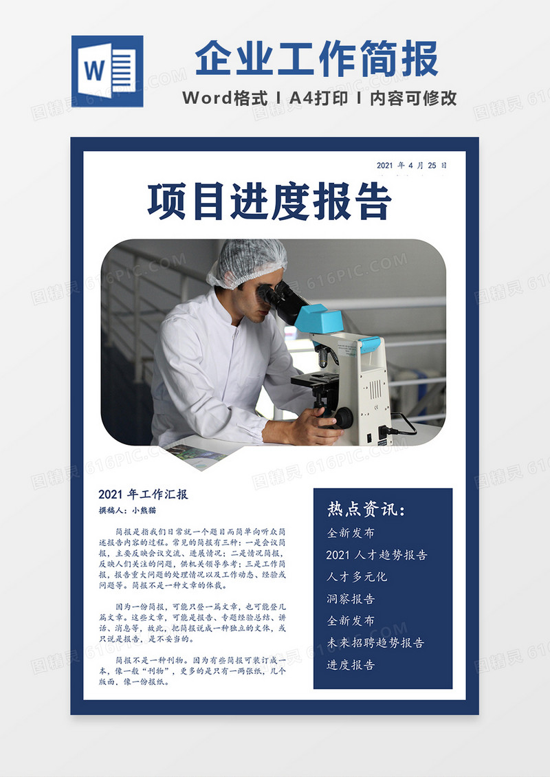 公司工作进度简报简约Word模板