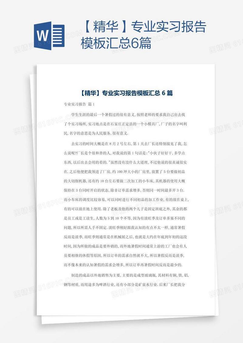 【精华】专业实习报告模板汇总6篇