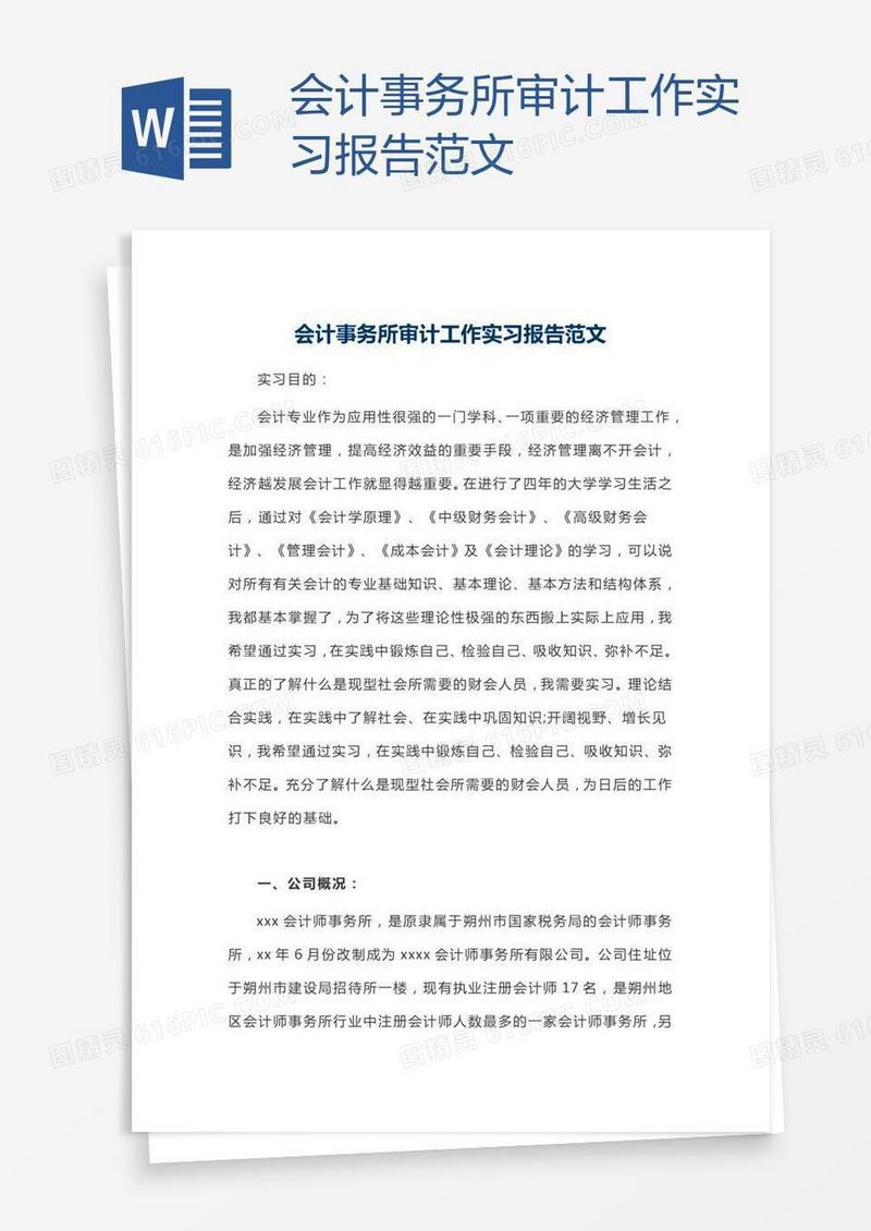 会计事务所审计工作实习报告范文