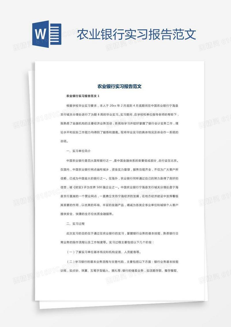 农业银行实习报告范文