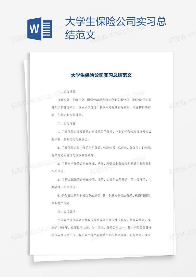 大学生保险公司实习总结范文