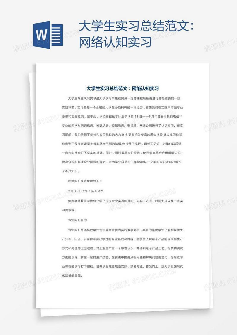 大学生实习总结范文：网络认知实习