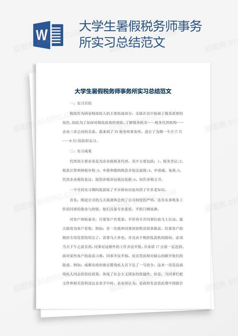 大学生暑假税务师事务所实习总结范文