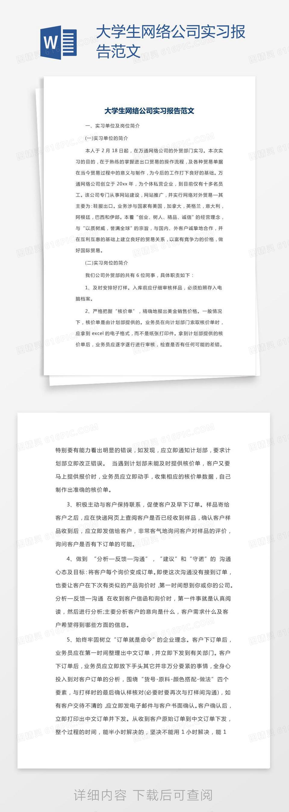 大学生网络公司实习报告范文