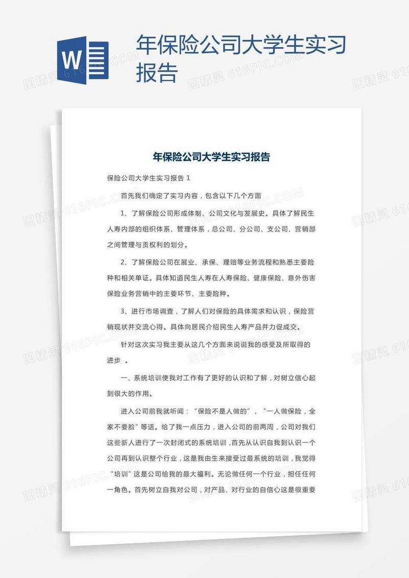 年保险公司大学生实习报告