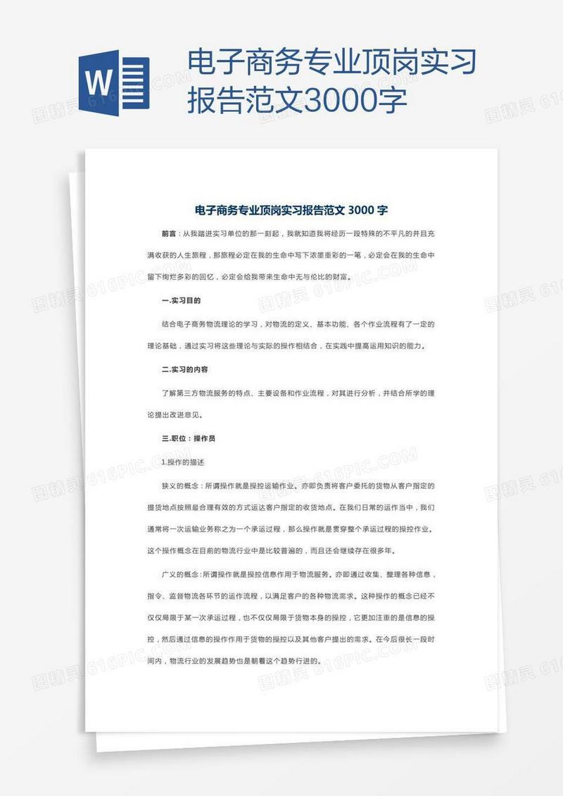 电子商务专业顶岗实习报告范文3000字