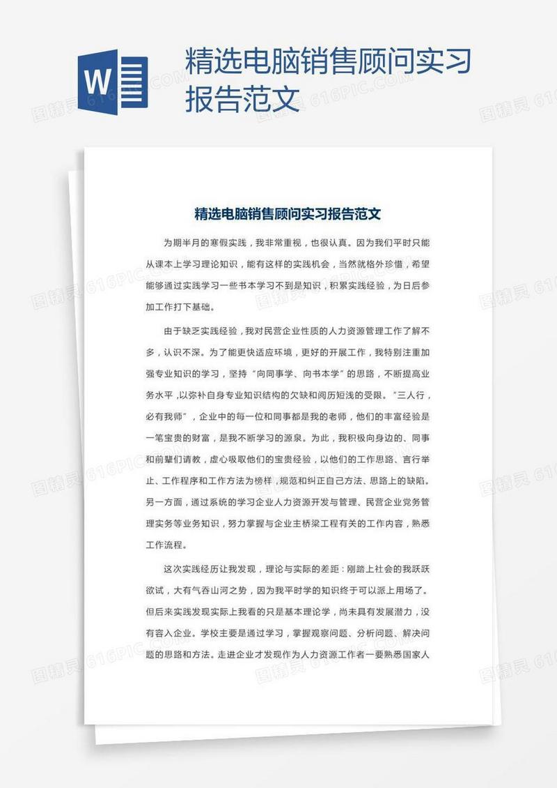 精选电脑销售顾问实习报告范文