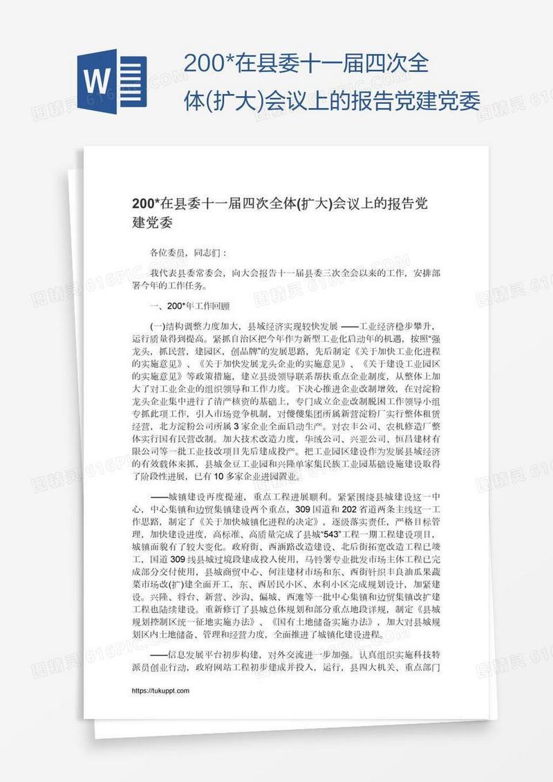 200*在县委十一届四次全体(扩大)会议上的报告党建党委