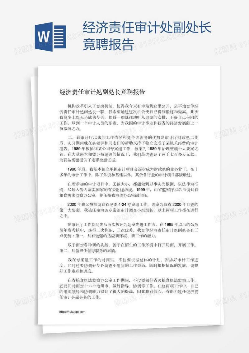 经济责任审计处副处长竟聘报告