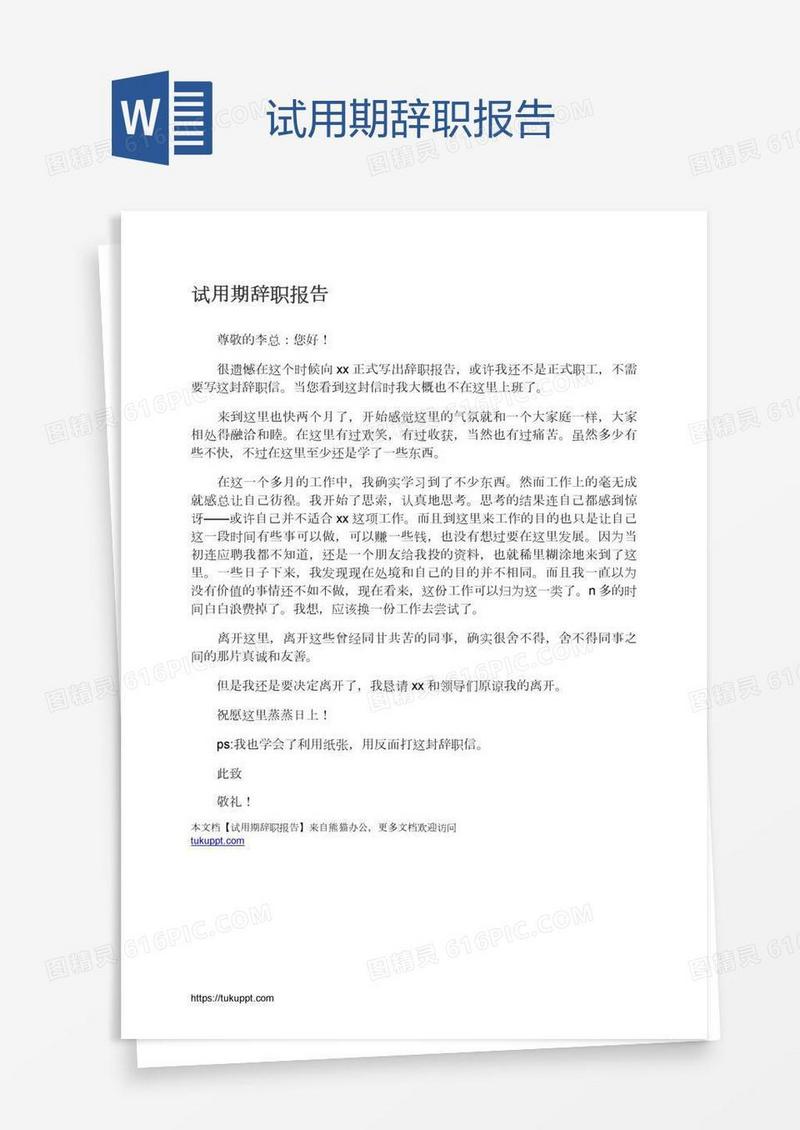 试用期辞职报告