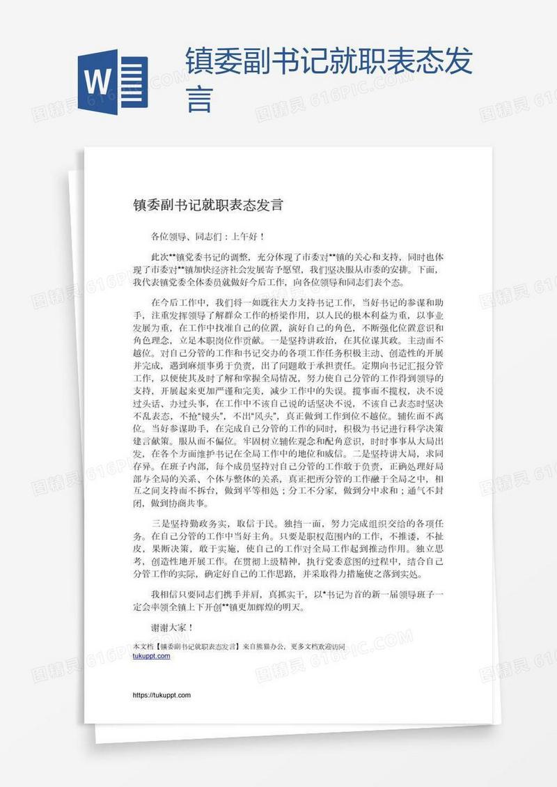镇委副书记就职表态发言