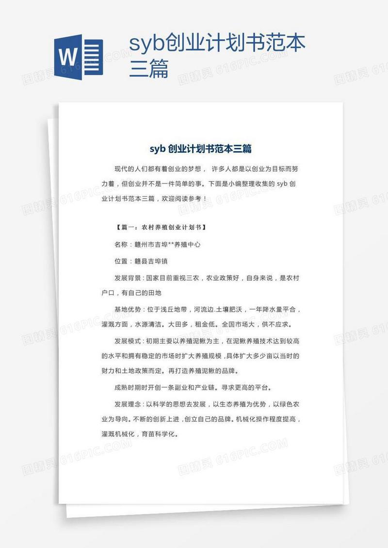 syb创业计划书范本三篇