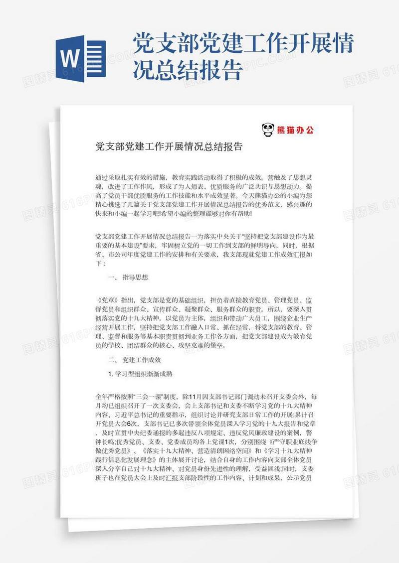 党支部党建工作开展情况总结报告