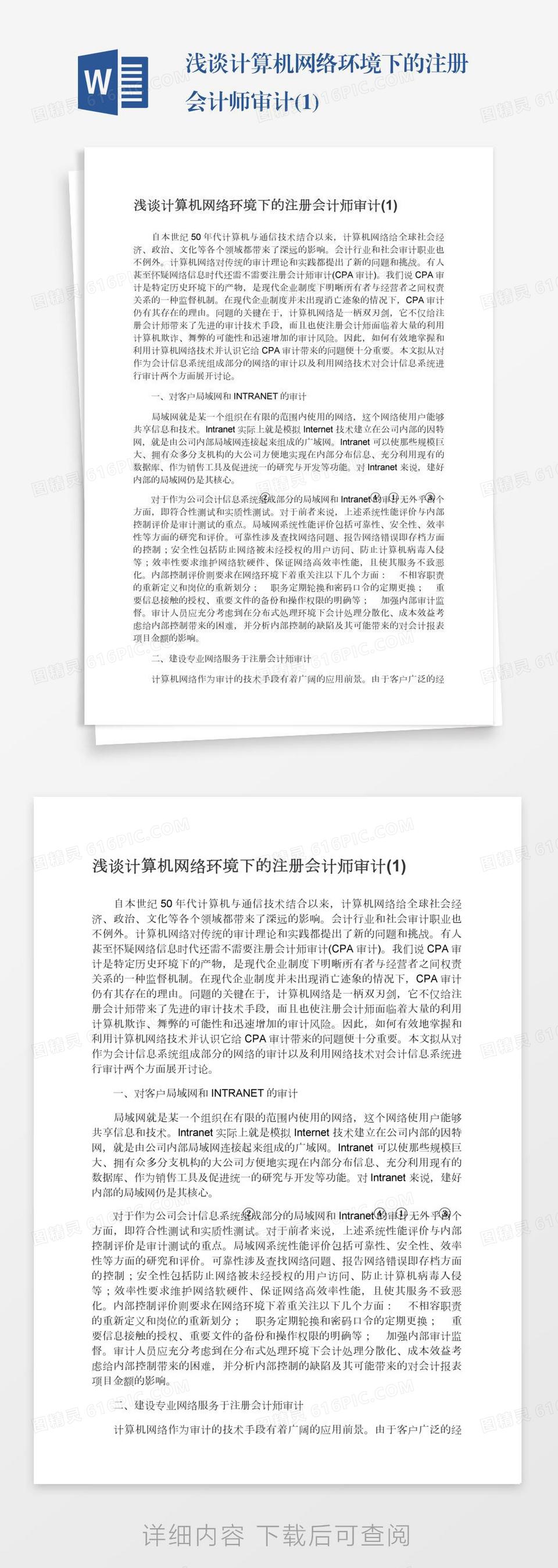 浅谈计算机网络环境下的注册会计师审计(1)