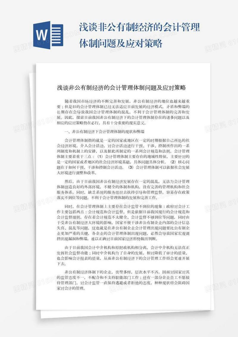 浅谈非公有制经济的会计管理体制问题及应对策略