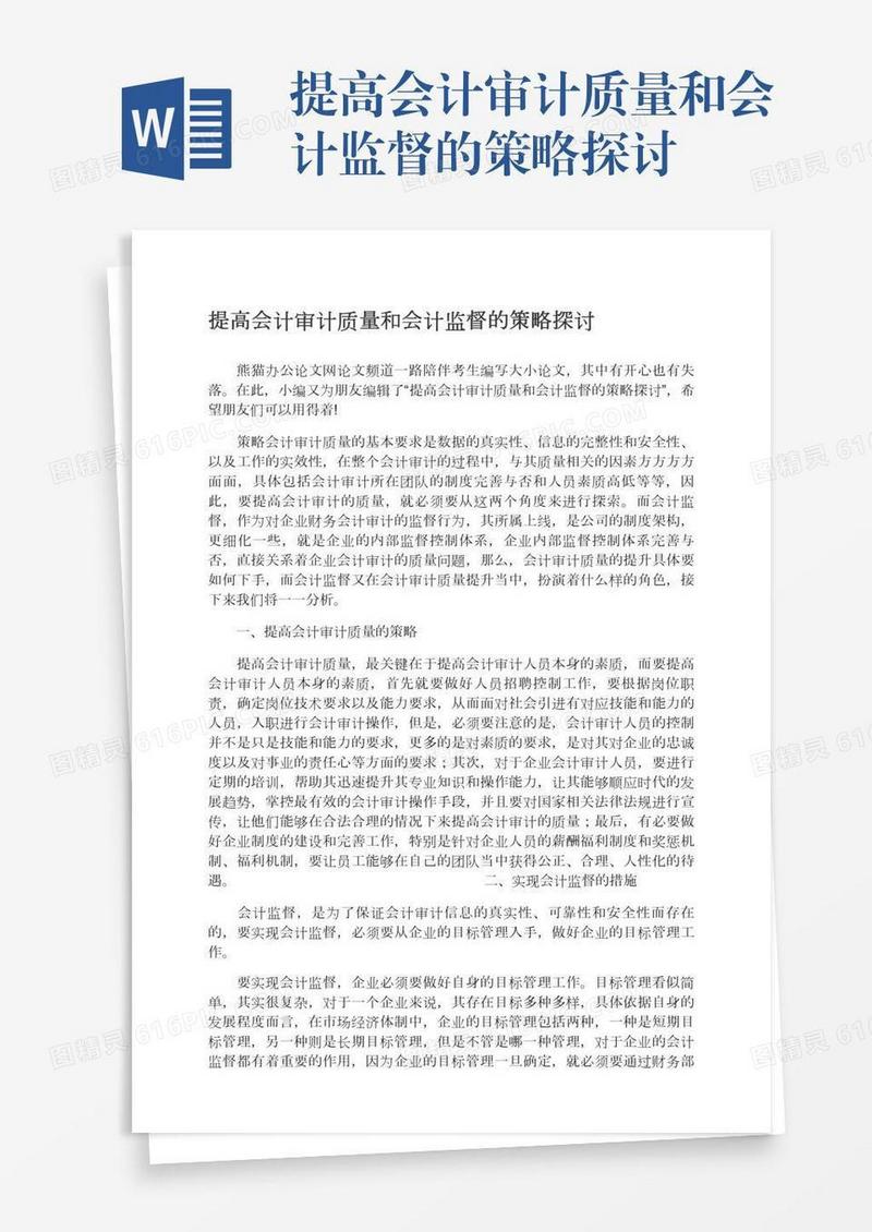 提高会计审计质量和会计监督的策略探讨