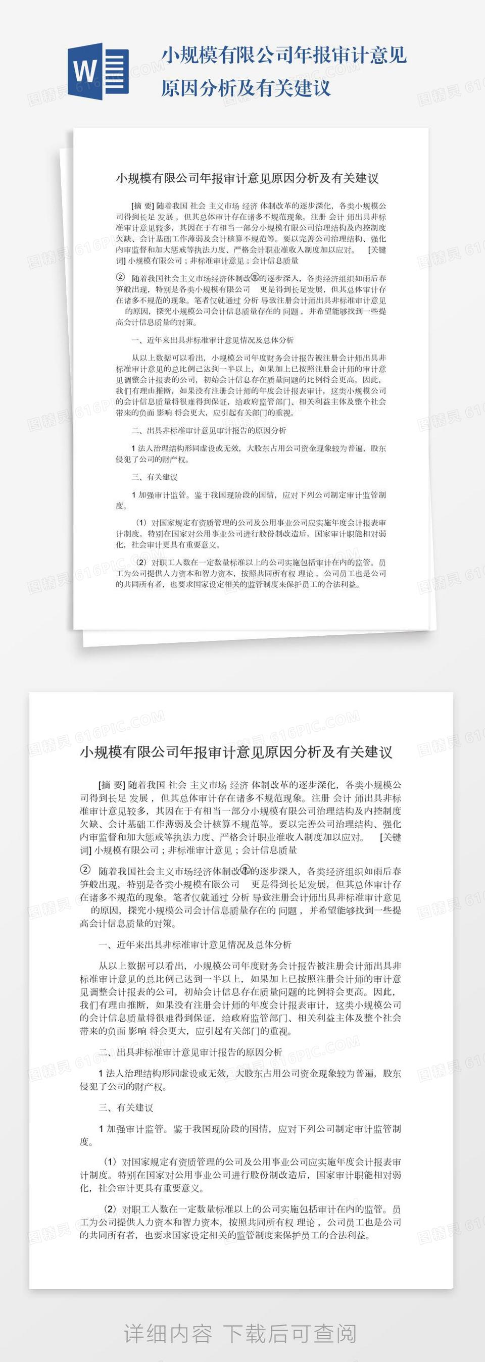 小规模有限公司年报审计意见原因分析及有关建议