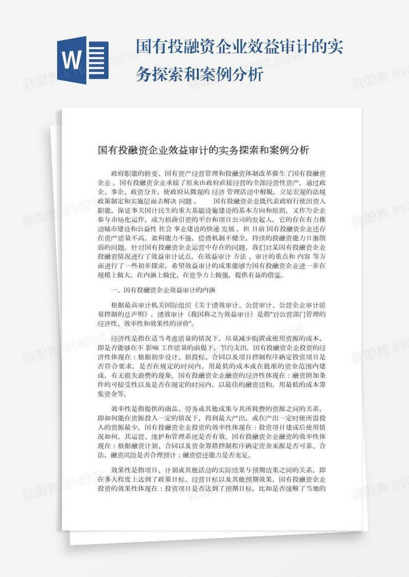 国有投融资企业效益审计的实务探索和案例分析