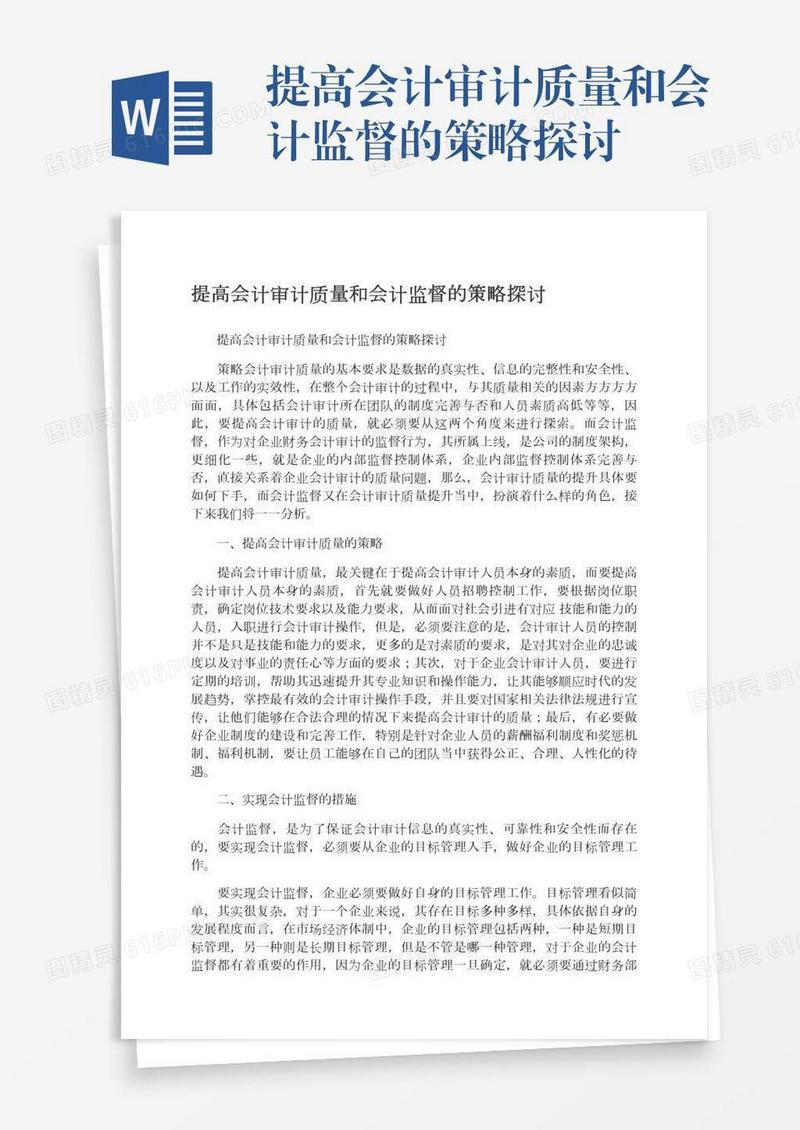 提高会计审计质量和会计监督的策略探讨