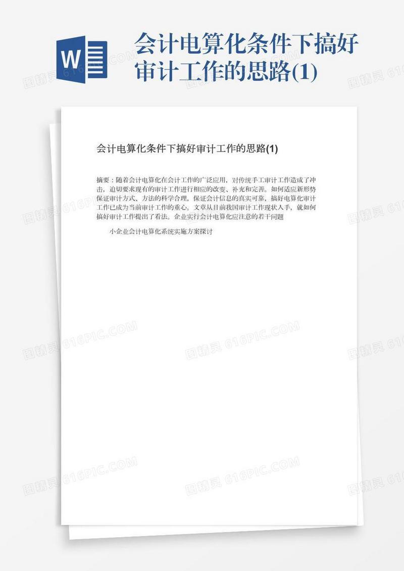 会计电算化条件下搞好审计工作的思路(1)