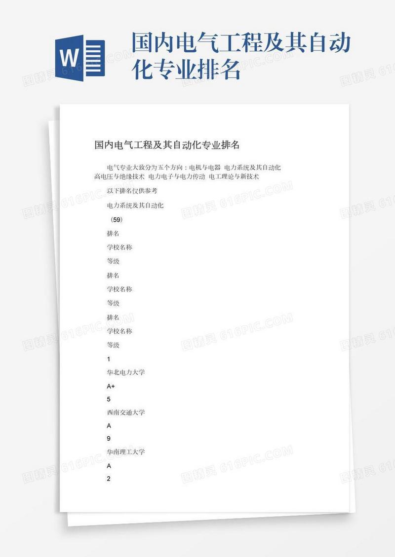 国内电气工程及其自动化专业排名