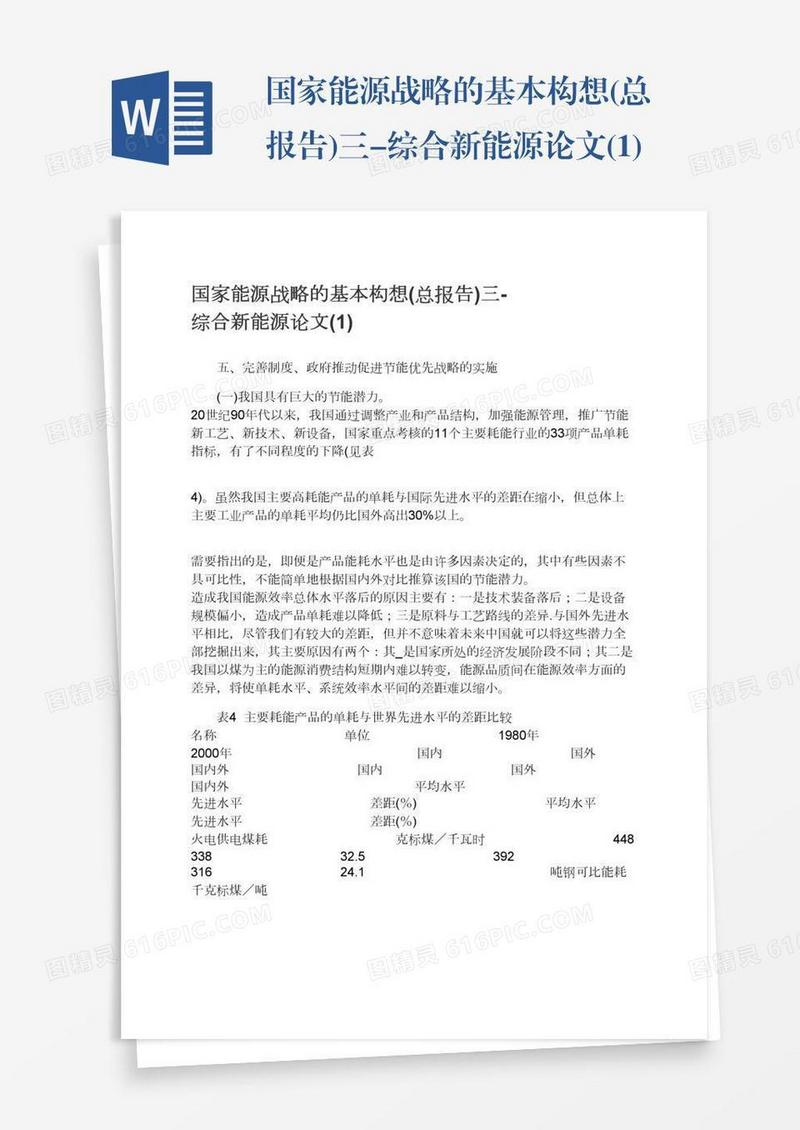 国家能源战略的基本构想(总报告)三-综合新能源论文(1)