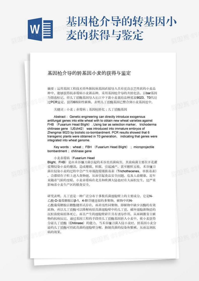 基因枪介导的转基因小麦的获得与鉴定