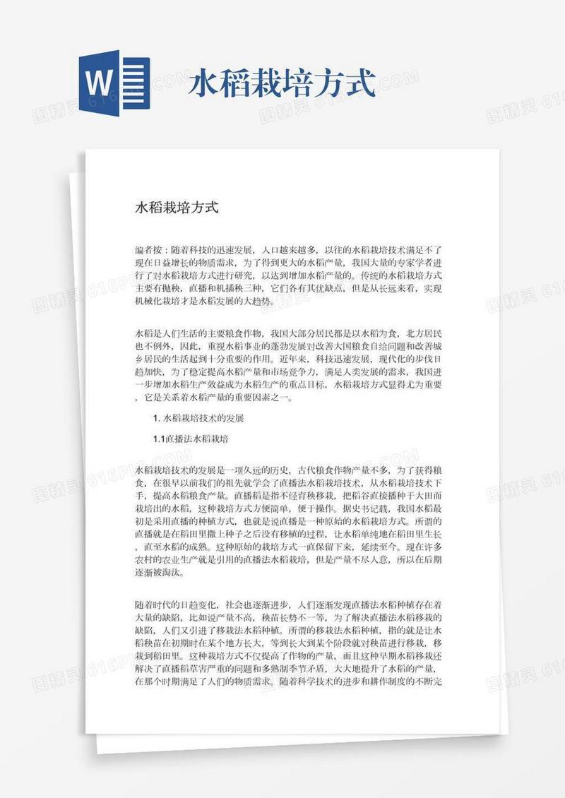 水稻栽培方式