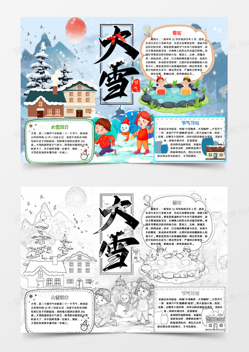 绿色卡通大雪节气小知识小报Word模板