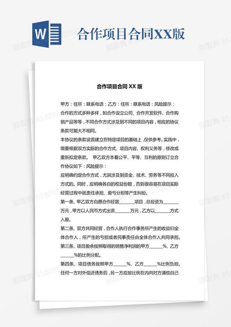 合作项目合同XX版