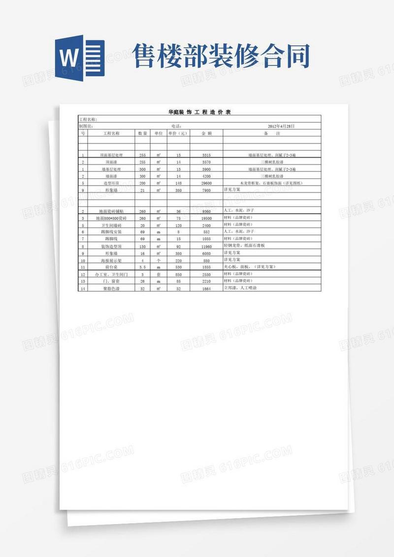 售楼部装修预算