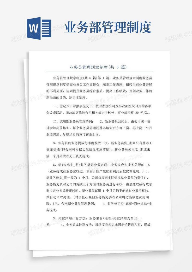 业务员管理规章制度(共6篇)
