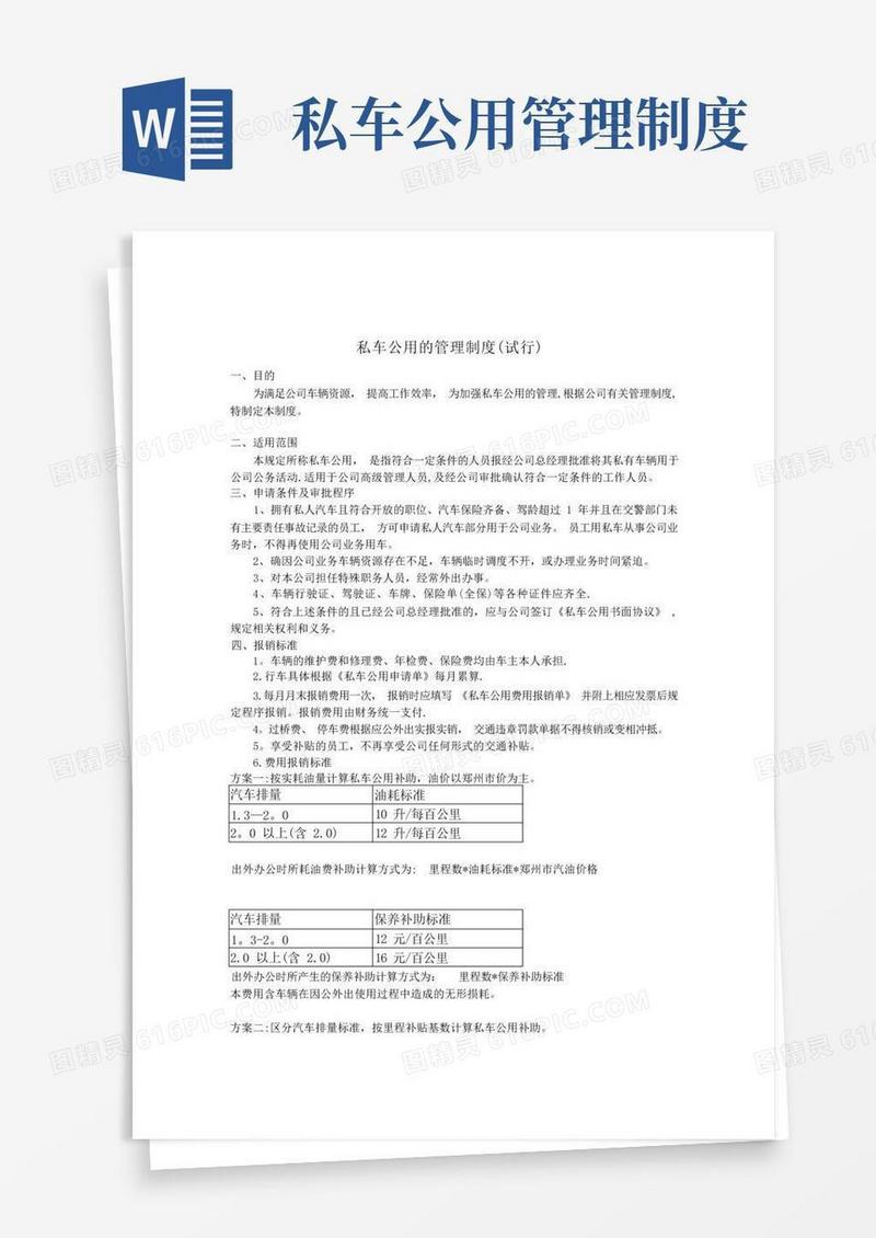 私车公用的管理制度(试行)