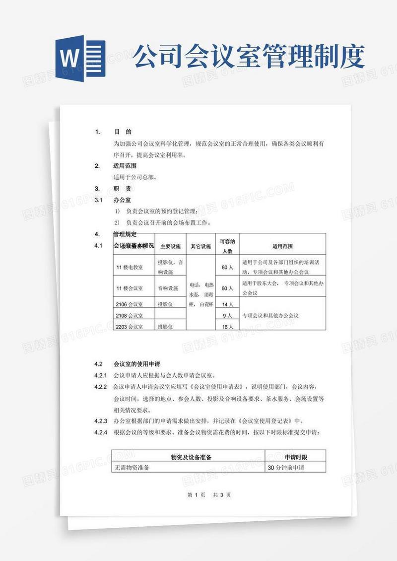 公司管理制度之会议室使用管理办法