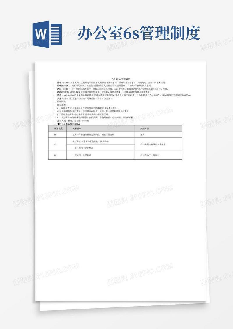 办公室6S管理制度